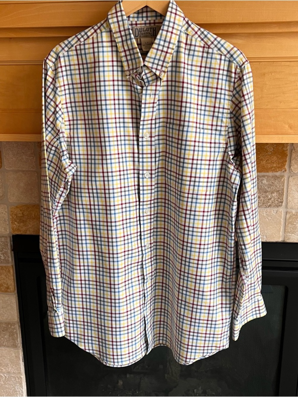 Duluth Trading Co Tattersall check  Button-Up Shirt Sz Large Tall